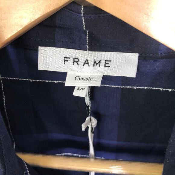 Frame Windowpane Plaid Classic Fit Button-Up Shirt in Navy Multi Size S - Picture 5 of 8